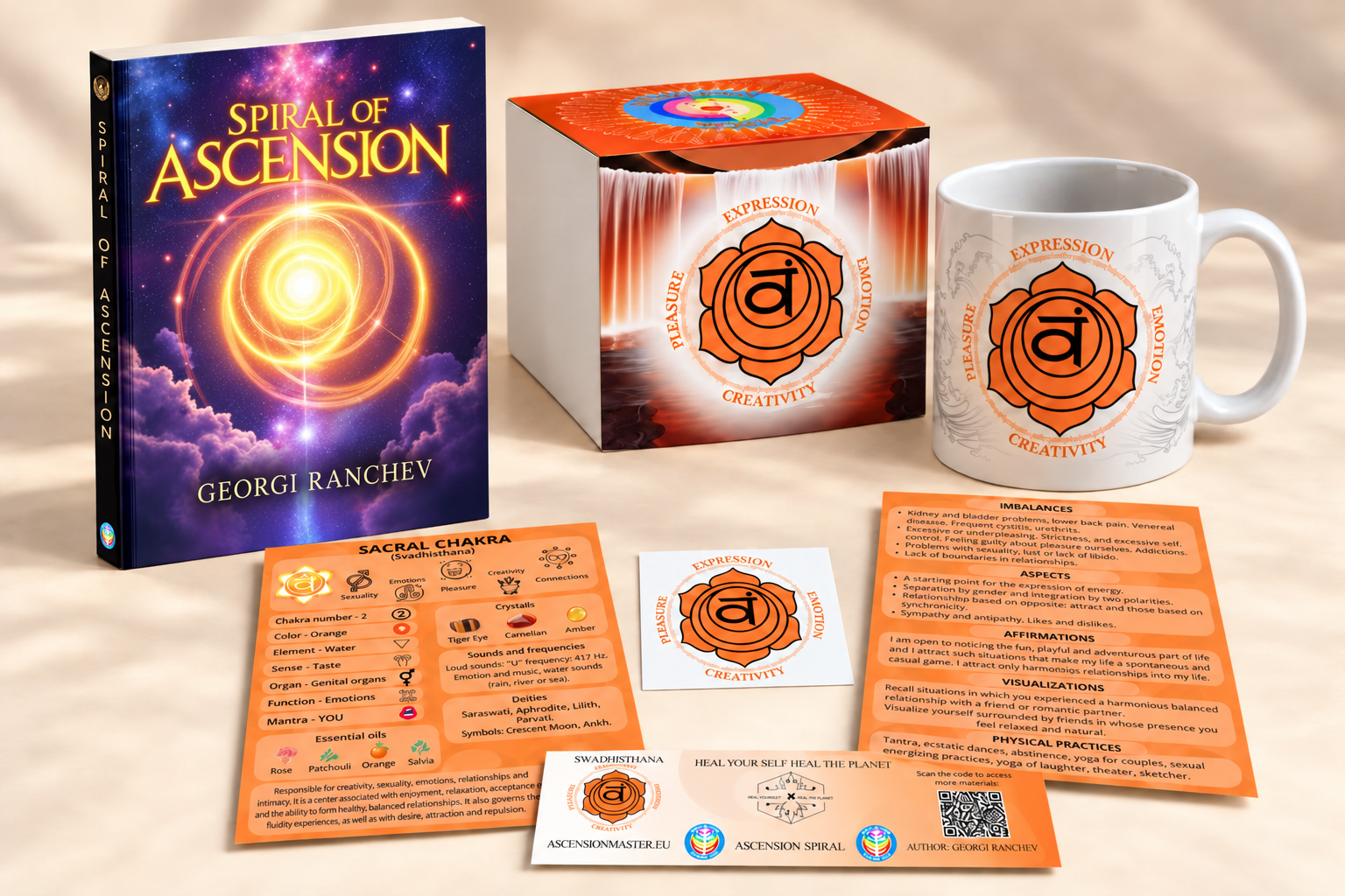 Svadhisthana — Book, mug, flyer, QR card and box 3