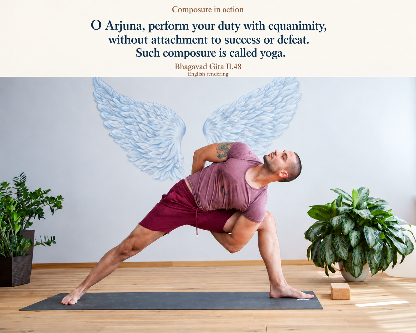 Georgi Ranchev in a bound side-angle yoga posture.